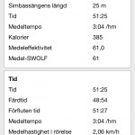 Bild: Skärmdump från appen Garmin Connect som visar statistik för ett simpass