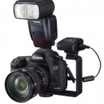 Bild: Canon GP-E2 GPS monterad på kamera med AB-E1 tillbehörsskena